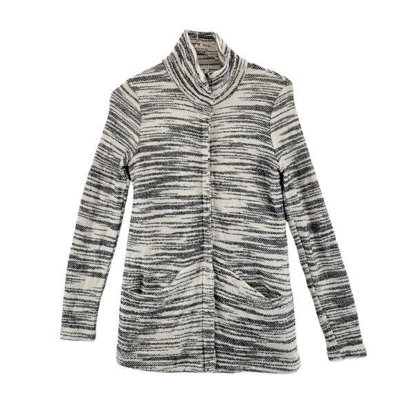 Bella Luxx Longline Zip Tunic Jacket Size Small White Black Textured Knit Fleece - Picture 1 of 13